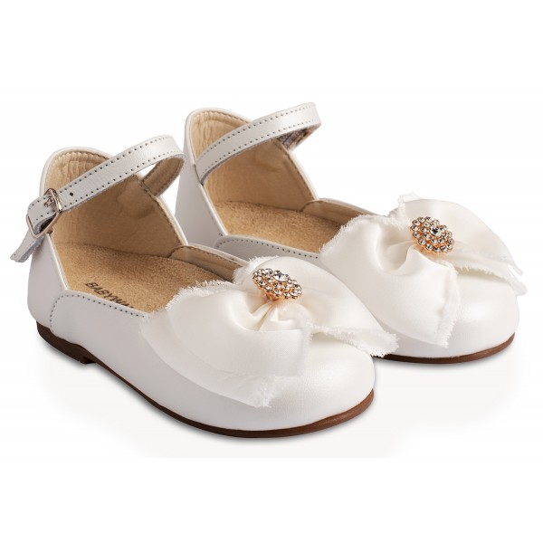 Christening French Shoe with Bow and Rhinestones Babywalker BW4797 in two shades