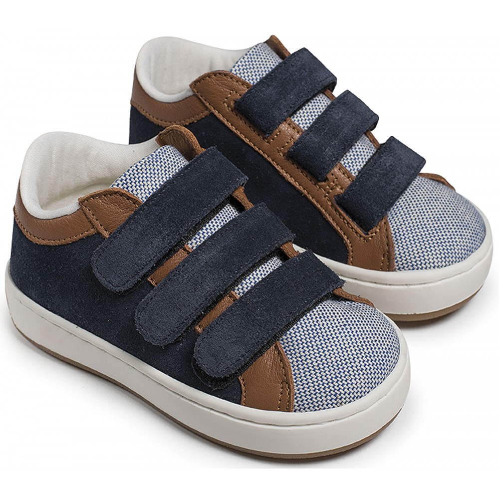 Baptismal Two-toned Sneakers Triple Hrats Babywalker EXC5174 Blue-Camel Baptismal Two-toned Sneakers Triple Hrats Babywalker EXC5174 Blue-Camel