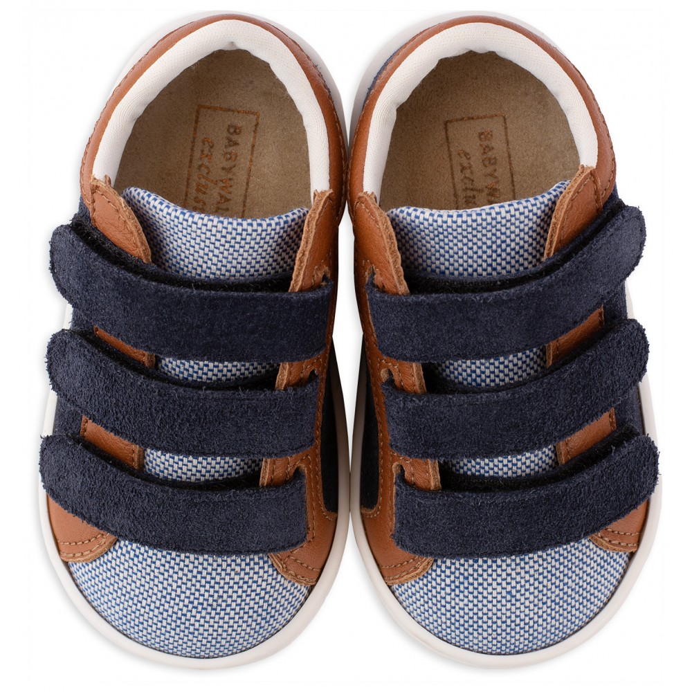 Baptismal Two-toned Sneakers Triple Hrats Babywalker EXC5174 Blue-Camel Baptismal Two-toned Sneakers Triple Hrats Babywalker EXC5174 Blue-Camel