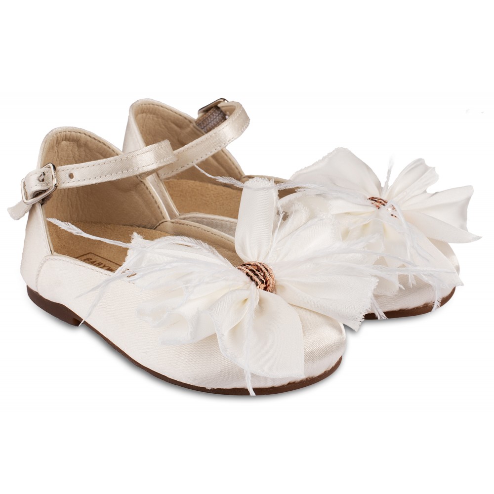 French Cloth Christening Shoe with Bow Babywalker EXC5826 in two shades