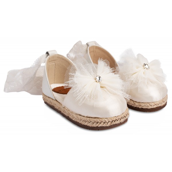 Baptismal Espadrilles with Ribbon Tie Lace Babywalker LU6102 in two colors