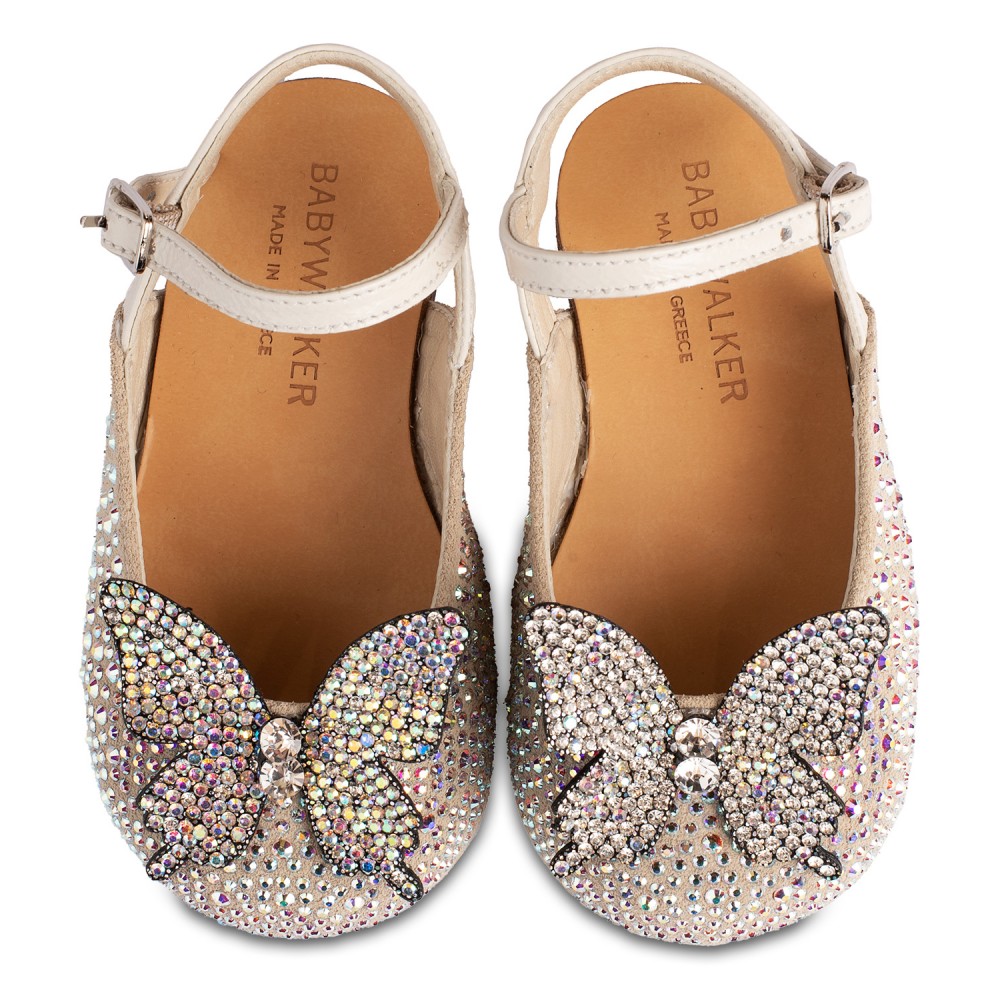 Baptism Shoe Decorated with Swarovski Rhinestones and Butterfly Babywalker LU6103 Ivory Baptism Shoe Decorated with Swarovski Rhinestones and Butterfly Babywalker LU6103 Ivory