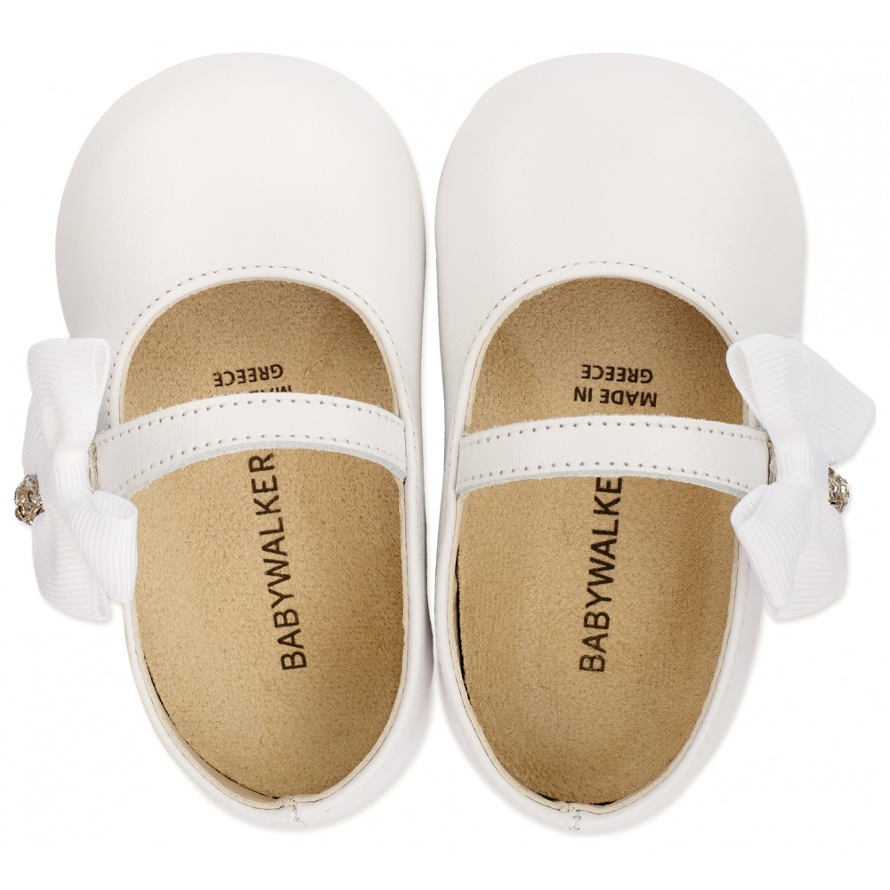 Christening Shoe with a Gros Grain Bow Babywalker PRI2513 White Christening Shoe with a Gros Grain Bow Babywalker PRI2513 White