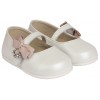 Christening Leather Shoe with Side Bow Babywalker PRI2564 Ivory-Pink