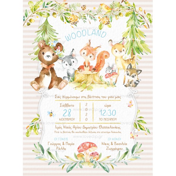 Baptism Invitation for Boy with Animals of the LCLB160 Forest