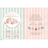 Girl's baptism invitation with caravan in striped pastel shades LK506