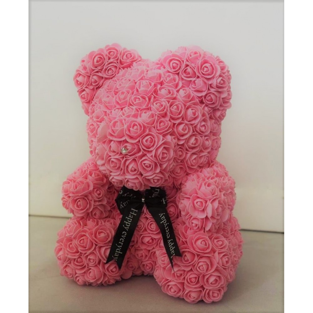 Large teddy bear with luxury pink roses flower-bear02