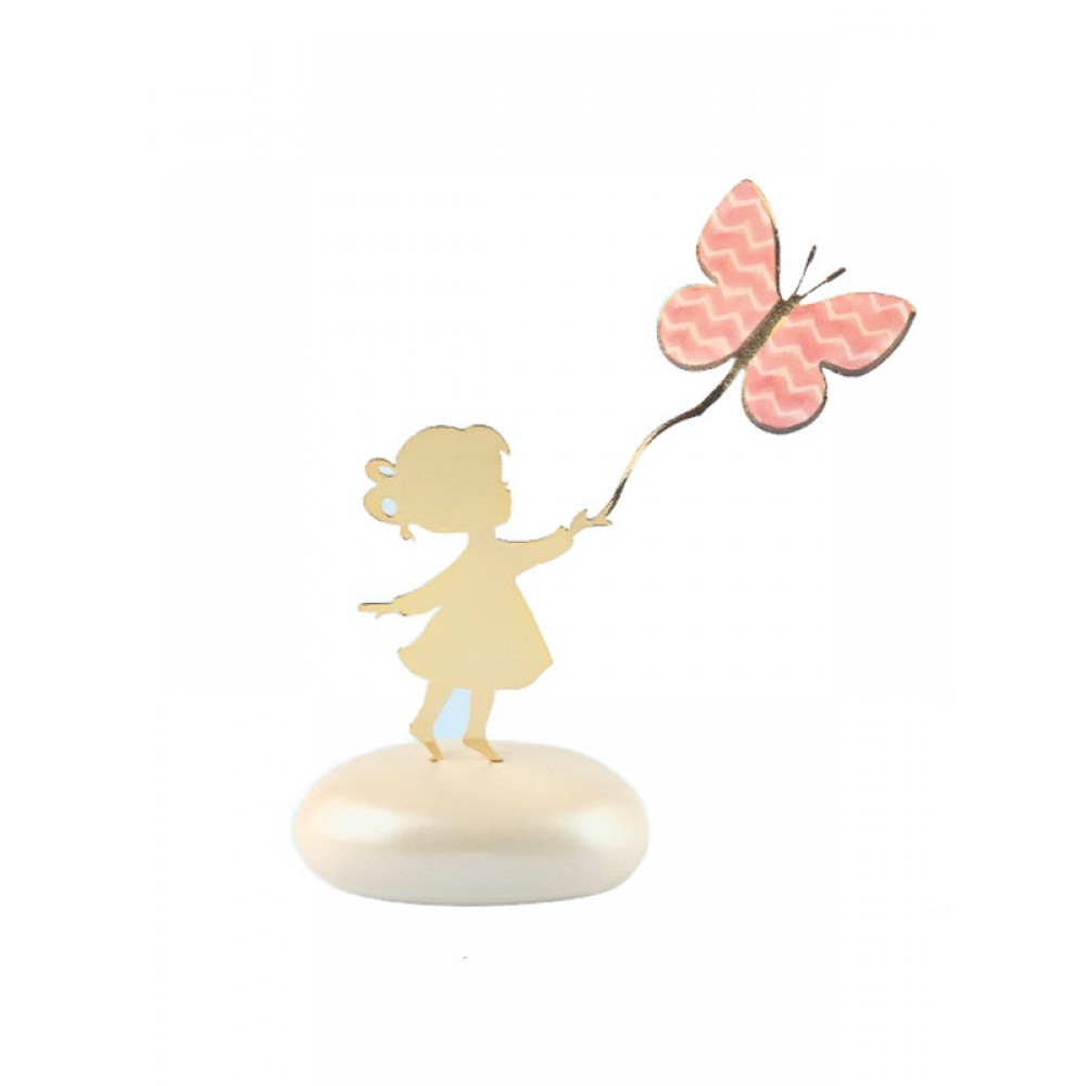 Bonbonniere baptism for a girl "baby girl with butterfly" on pebbles Andro89489