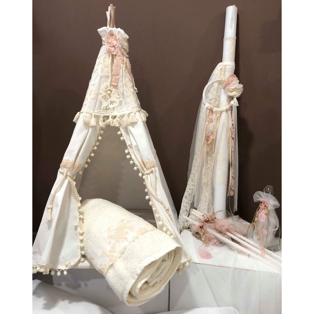 Complete baptism set, with Indian tent for girl SET 012