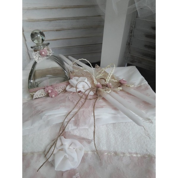 Complete christening set for a girl with handmade flowers SET 72