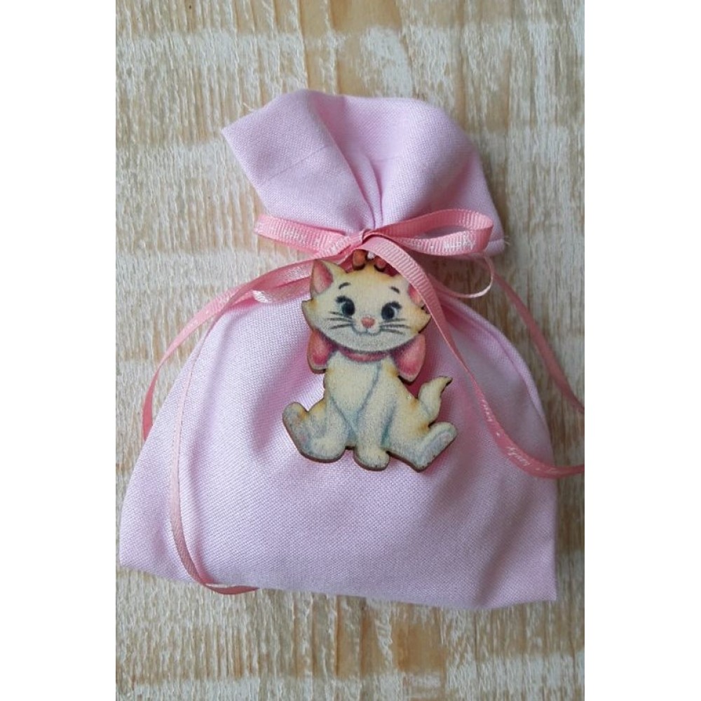 Baptism favors bag with wooden kitty 1050