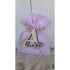 Pouch baptism favor with wooden monogram 1065